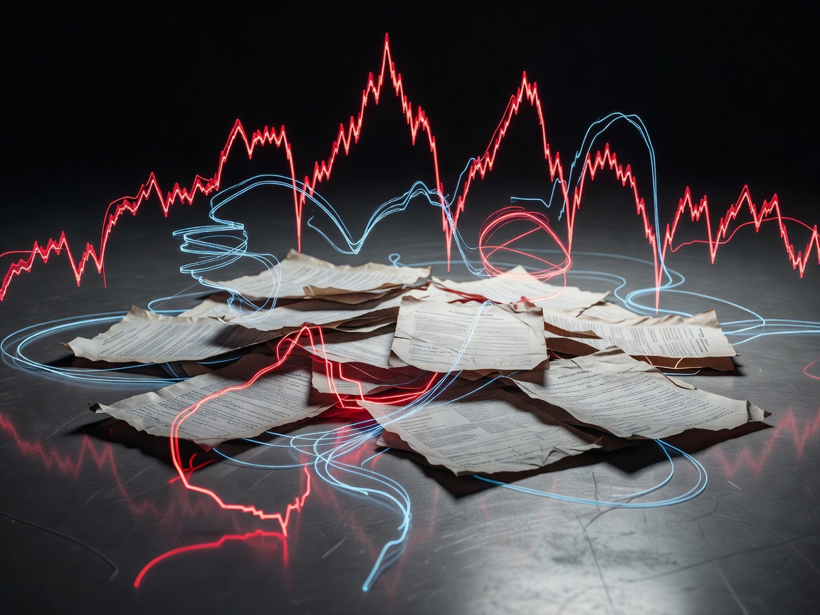 Abstract financial warning lines around government debt documents